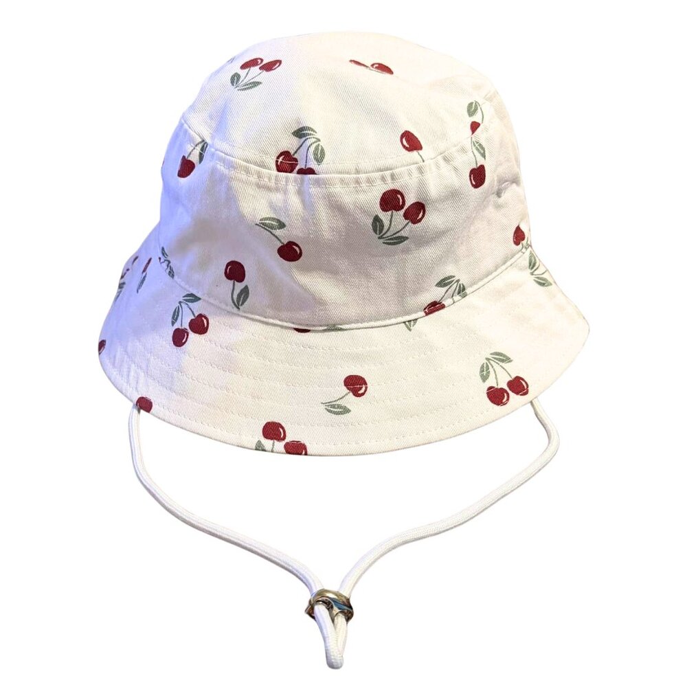 Cute Panama Jack Cherry Print Bucket Hat | White Cotton Coquette Beach Sun Hat